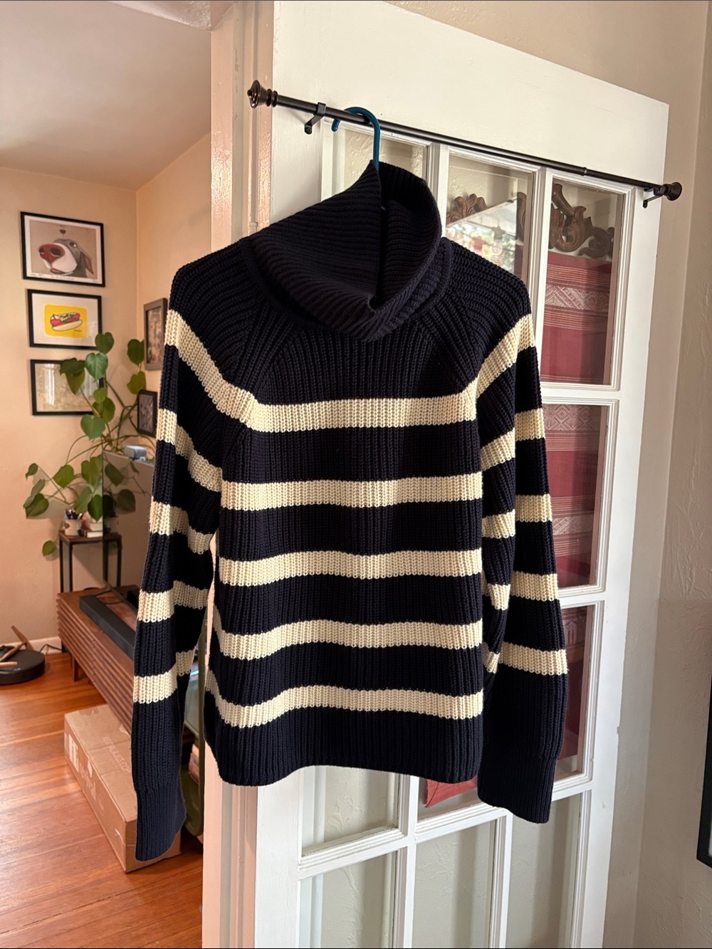 NWOT. Alex Mill Chelsea Striped Turtleneck in Cotton Cashmere (Navy/Ivory/L)